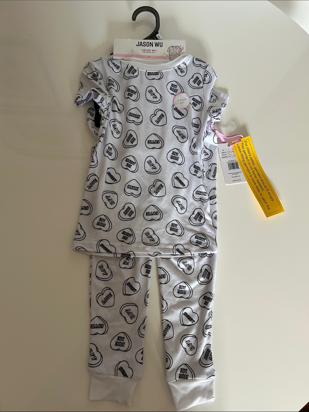 Jason Wu Kids White Heart-Print Pajama Set . Color me pajama set size 4t